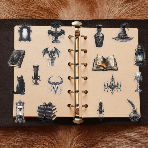 Waterproof PET Stickers Gothic Magic Dark Fantasy Decorative Decals For Laptop Guitar Scrapbook Journal DIY Mysterious Vintage Theme