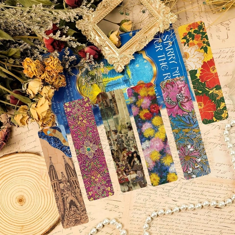 30Pcs Vintage Art Oil Painting Bookmarks Set Artistic Flower Architecture Design Cardstock Page Markers For Students Readers DIY Journaling Decoration