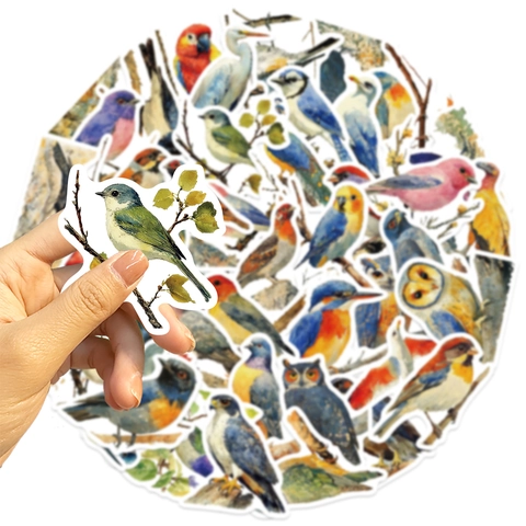 Aquarel Vogel Stickers Waterdicht PVC Decals Voor Laptop Gitaar Bagage DIY Decoratief Artistiek Handgetekende Natuurvogelpatronen
