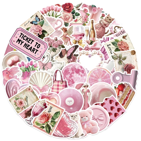 Roze Esthetische Coquette Waterdichte Stickers Leuke Bloemen Dagboek Scrapbook Stickers Voor Bagage Notitieboekje Kantoorartikelen