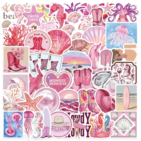 Rosa Coastal Cowgirl Ästhetische Aufkleber Wasserdichte Vinyl Dekorative Decals Für Laptop Gitarre Koffer Journaling DIY Sticker