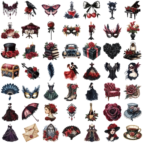 Vintage Gothic Masquerade PET Stickers Dark Rose Masque Corset Waterproof Decorative Decals For Scrapbooking Phone Case Luggage