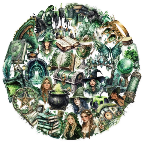 Adesivi Forest Witch Impermeabili in PET Trasparente Decalcomanie Magiche Gothic Acquerello per Scrapbooking Diario Laptop