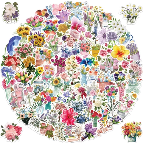 Blumen Wasserdicht PVC Vinyl Aufkleber Für Laptop Gitarre Gepäck Scrapbooking DIY Dekoration Aquarell INS Stil Blumen Dekore