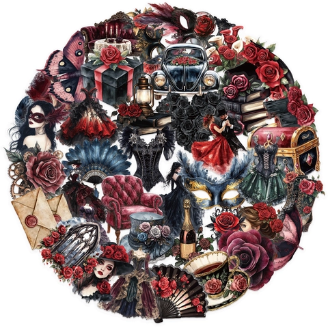 Retro Gothic Vintage Waterproof Transparent PET Stickers For Journaling Scrapbooking DIY Decoration Mask Rose Pattern Stickers