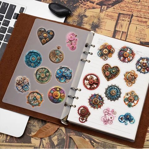 Adesivi Vintage Steampunk Ingranaggi Impermeabile Trasparente PET Cuore Meccanico Orologio Modelli Per DIY Scrapbooking Laptop