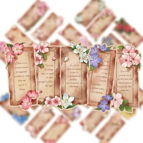 Vintage Floral Paper Bookmarks Aesthetic Hand-painted Watercolor Flower Reading Tags With Inspirational Quotes For Book Lovers Scrapbooking DIY Decorative Stationery