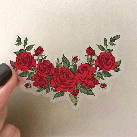 Pegatinas de PET Transparentes de Rosa Roja Vintage Calcomanías Decorativas Florales Impermeables Para Scrapbooking Diario Portátil Guitarra