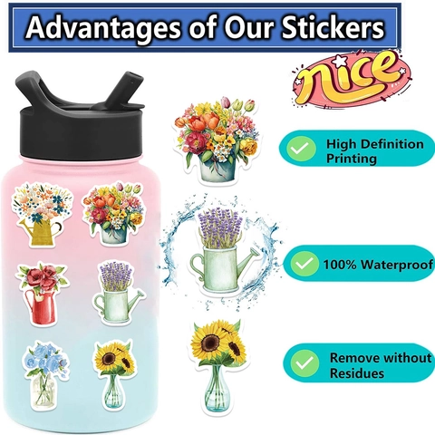 Blumen Wasserdicht PVC Vinyl Aufkleber Für Laptop Gitarre Gepäck Scrapbooking DIY Dekoration Aquarell INS Stil Blumen Dekore