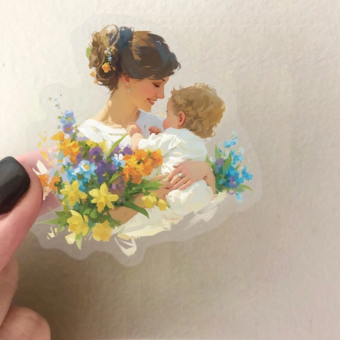 Artistic Mother's Day Floral Stickers Waterproof PET Hand Drawn Family Theme Decorative Stickers For Scrapbooking Journal