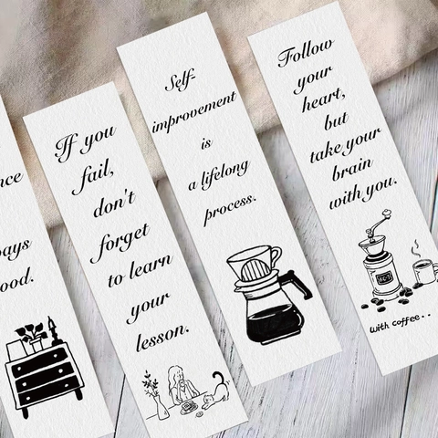 Inspirational Quotes Paper Bookmarks Black And White Hand Drawn Illustration Artistic Book Marks For Reading Journaling DIY