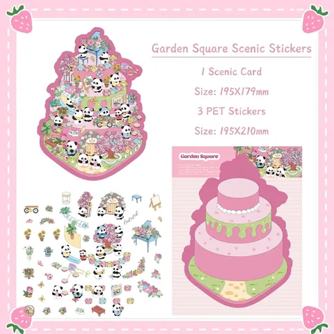 Cartoon Panda DIY Scene Stickers 3D Mini World PET Waterproof Pink Candy House Garden Sakura Decorative Journaling Stickers