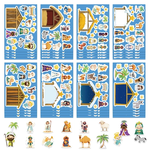 Cartoon Geburt Jesu Sticker Für Kinder Wasserdicht Weihnachten Religiös Jesus Geburt DIY Deko Aufkleber
