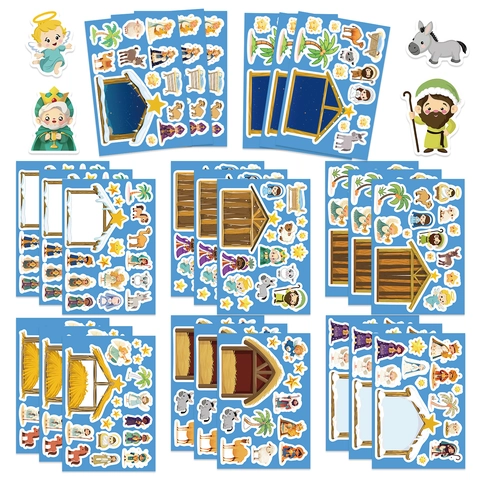 Cartoon Geburt Jesu Sticker Für Kinder Wasserdicht Weihnachten Religiös Jesus Geburt DIY Deko Aufkleber