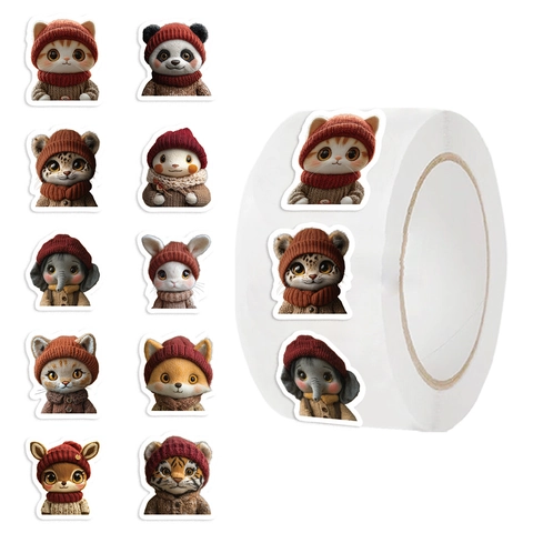 Cartoon Animal Roll Stickers Washi Paper Decorative Cat Panda Rabbit Winter Style Envelope Sealing Stickers Scrapbooking Accessories