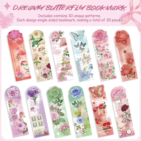 Vintage Butterfly Floral Paper Bookmarks For Reading DIY Scrapbooking Supplies Artistic Dreamy Style Journal Accessories For Student Women
