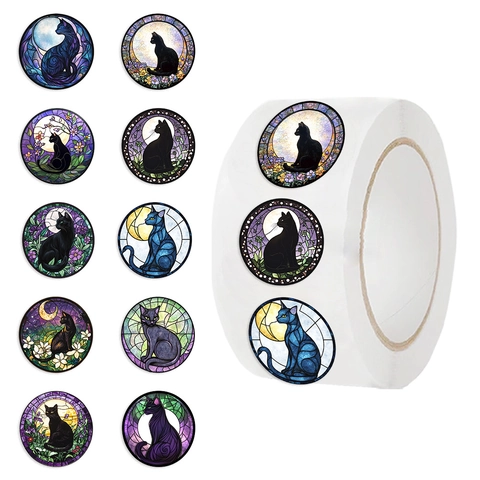 Adesivi in Carta Washi Decorativi Gatto Luna Fiori Stile Vetrata DIY Scrapbooking Diario Sigillo Buste Cartoleria Ornamento