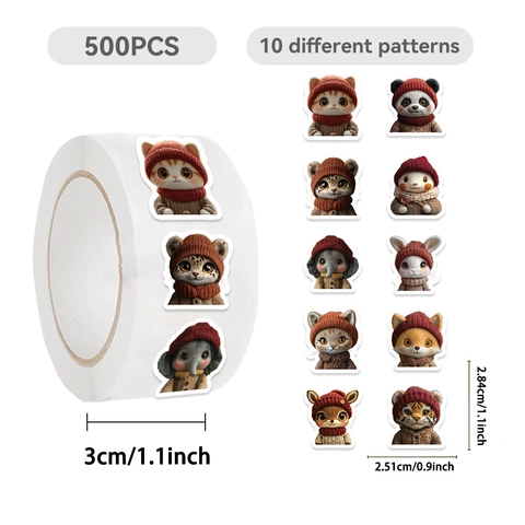 Cartoon Animal Roll Stickers Washi Paper Decorative Cat Panda Rabbit Winter Style Envelope Sealing Stickers Scrapbooking Accessories