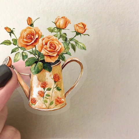 Ins Retro Orange Flower PET Stickers Waterproof Watercolor Floral Butterfly Scrapbooking Journaling Decoration For Notebook Guitar