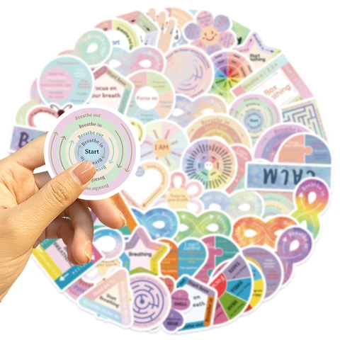 Cartoon Serenity Sensory Stickers Waterproof Stress Relief Mindfulness Breathing Exercise Decals For Laptop Journal Bottle