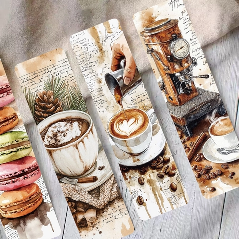 30pcs Vintage Watercolor Coffee Dessert Paper Bookmarks Set For Journaling Reading DIY Artistic Stationery Gifts For Women Students