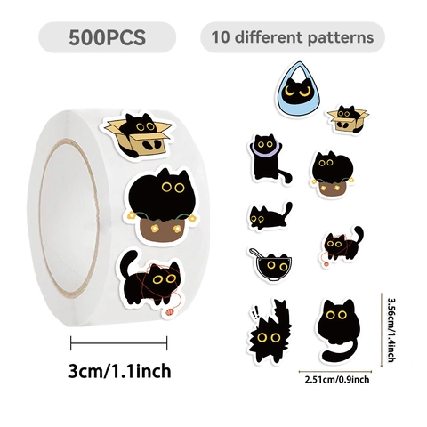 Black Cat Cartoon Stickers Roll Washi Paper DIY Decorative Labels For Scrapbooking Envelope Sealing Kawaii Animal Cat Poses