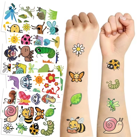 Wasserdichte Cartoon Insekten Temporäre Tattoos Aufkleber Für Kinder Süße Biene Schmetterling Marienkäfer Schnecke Spinne Tattoo Sticker
