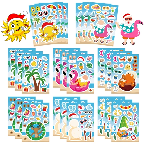 Autocollants Dessin Animé Noël Plage d'Été Imperméable PVC DIY Scrapbooking Journal Coque Téléphone Portable Laptop Stickers Décoratifs
