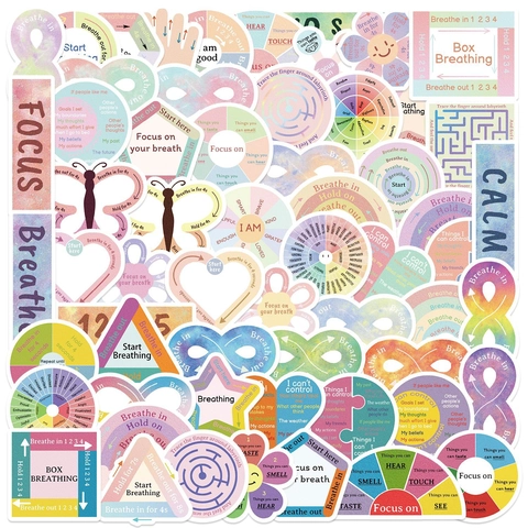 Cartoon Serenity Sensory Stickers Waterproof Stress Relief Mindfulness Breathing Exercise Decals For Laptop Journal Bottle