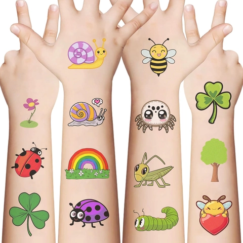 Wasserdichte Cartoon Insekten Temporäre Tattoos Aufkleber Für Kinder Süße Biene Schmetterling Marienkäfer Schnecke Spinne Tattoo Sticker
