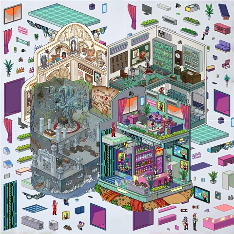 3D Miniatur Szene Aufkleber PET Wasserdicht Pixel Art Cyberpunk Hütte Horror Krankenhaus DIY Journal Deko Stapelbare Aufkleber