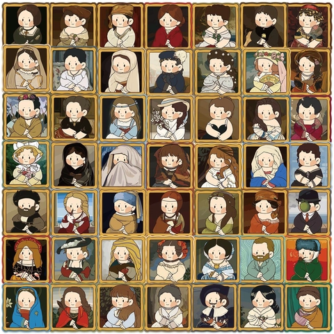 Pegatinas de Dibujos Animados de Pinturas Famosas Mundiales Lindas Impermeables Adhesivos de Arte Estéticos para Diario Funda de Teléfono Taza Decoración DIY