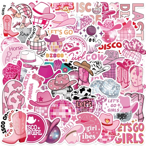 Adesivi Pink Disco Cowgirl Impermeabili in Vinile PVC per Laptop Borraccia Chitarra Bagaglio Custodia Telefono Adesivi Decorativi DIY