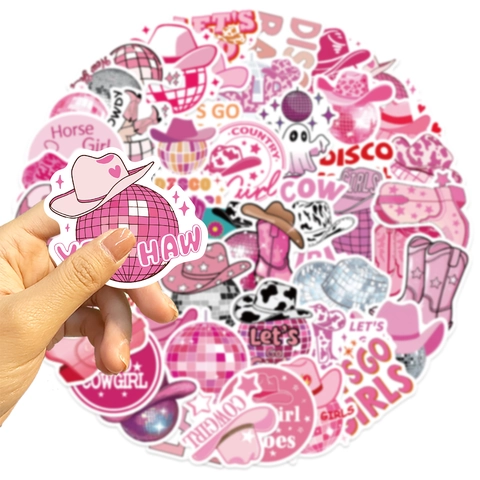 Adesivi Pink Disco Cowgirl Impermeabili in Vinile PVC per Laptop Borraccia Chitarra Bagaglio Custodia Telefono Adesivi Decorativi DIY
