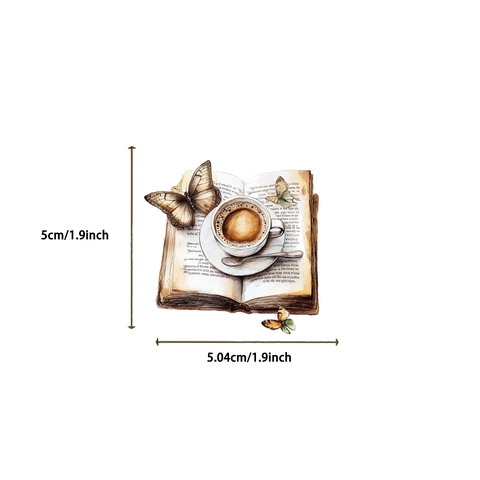 Vintage Coffee Cafe PET Stickers Waterproof Retro Watercolor Scrapbook Stickers For Journaling DIY Crafting Decoration