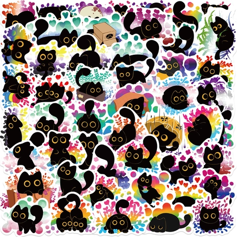Adesivi Gatto Nero Impermeabili in PVC Vinile Cartone Animato Graffiti Decals per Laptop Chitarra Valigia DIY Decorativi Gatto