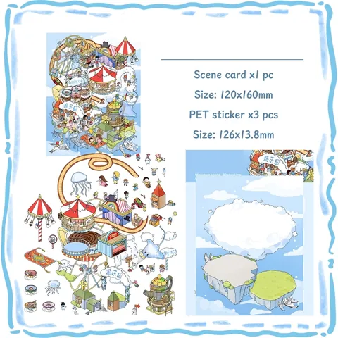 Cartoon 3D DIY Scenery Stickers Set Waterproof PET Aesthetic Amusement Park Space Theme Scrapbooking Journaling Decor