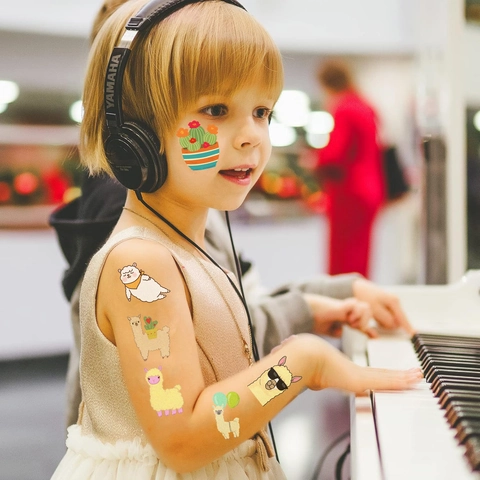 Wasserdicht Cartoon Alpaka Kaktus Temporäre Tattoo Aufkleber Bunte Body Art Decals Für Kinder Party Geburtstagsdekoration
