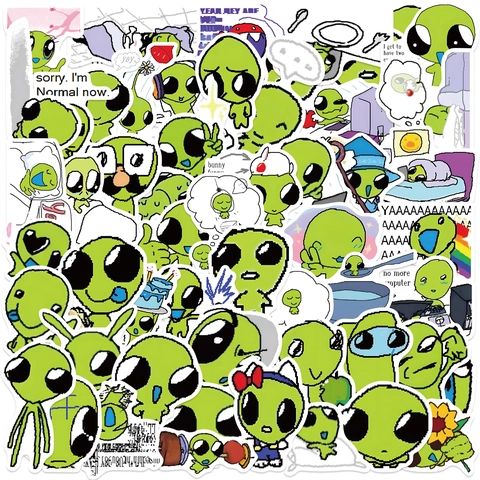 Autocollants en PVC Étanche Extraterrestre Vert Dessin Animé Décalcomanies Graffiti Originales pour Ordinateur Portable Valise iPad Bricolage