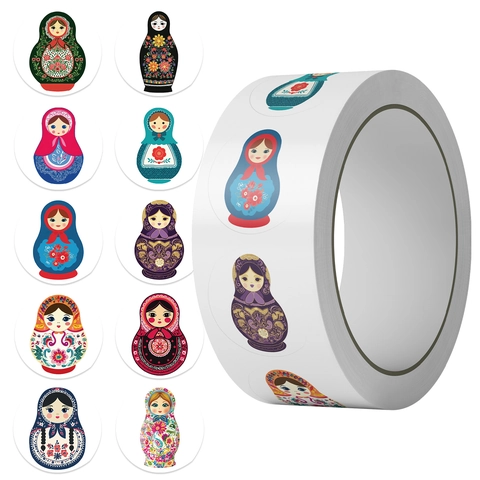 Russian Matryoshka Doll Round Stickers Decorative PVC Sealing Labels For Scrapbooking Envelope Gift Packaging Stationery