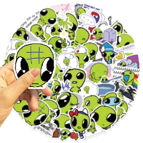 Autocollants en PVC Étanche Extraterrestre Vert Dessin Animé Décalcomanies Graffiti Originales pour Ordinateur Portable Valise iPad Bricolage