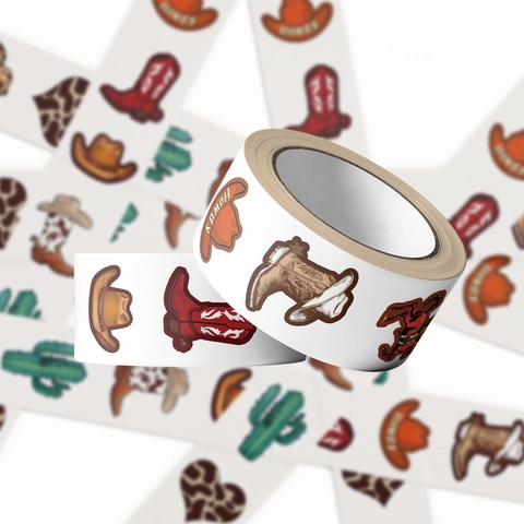 Autocollants Thème Cowboy de l'Ouest Ronds Étiquettes Décoratives Imperméables Pour Scellage Enveloppe Scrapbooking Chapeau Cowboy Bottes Cactus