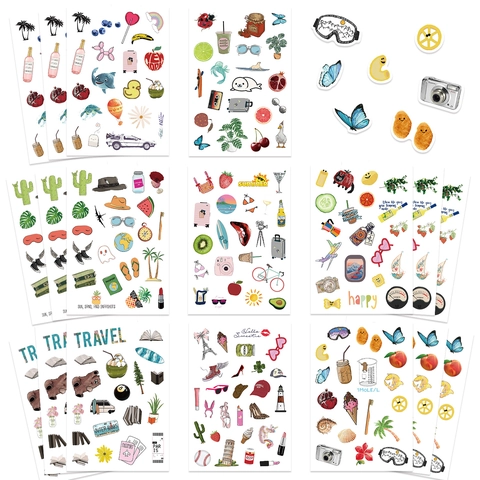 Autocollants Planner Style Coréen Imperméable PVC Dessiné à la Main Voyage Nourriture Autocollants Décoratifs pour Scrapbooking DIY