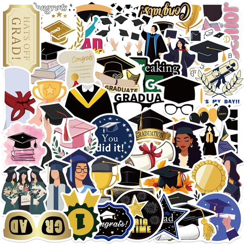 Graduation Theme Decorative Stickers Waterproof Vinyl Decals For Laptop Luggage Water Bottle Scrapbooking Congrats Grad Decor