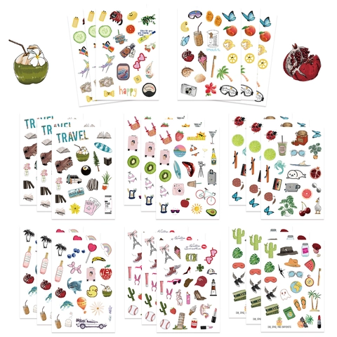 Autocollants Planner Style Coréen Imperméable PVC Dessiné à la Main Voyage Nourriture Autocollants Décoratifs pour Scrapbooking DIY