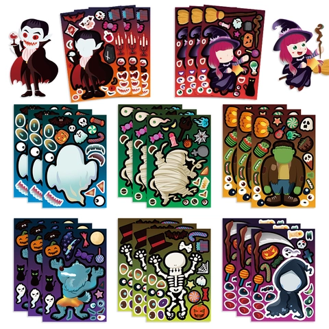 Halloween Make A Face Aufkleber Für Kinder DIY Cartoon Halloween Party Dekoration PVC Wasserdicht Klebe Aufkleber