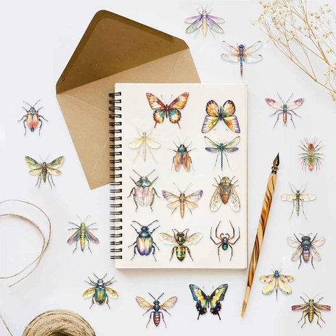 Adesivi PET Insetti Naturali Impermeabili Trasparenti Acquerello Farfalla Scarabeo Decalcomanie Per Scrapbooking DIY Diario Laptop Decor