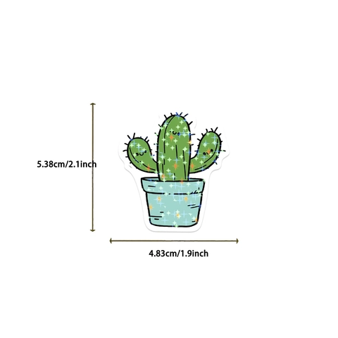 Waterproof Cartoon Cactus Potted Plant Stickers PVC Star Film DIY Decorative Decals For Suitcase Laptop Stationery Notebook