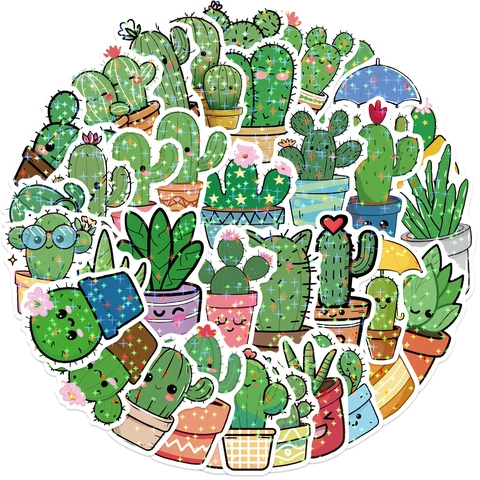 Autocollants Holographiques Cactus Dessin Animé Imperméable PVC Vinyle Graffiti Décalcomanies Pour Ordinateur Valise DIY