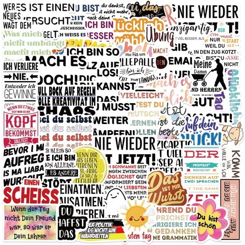German Motivational Quote Stickers Waterproof PVC Decals For Laptop Luggage Guitar DIY Scrapbooking Aesthetic Labels
